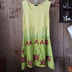 Neelam Fashions Neon Green Ombré Artsy Tie Back Shift Dress Size Small